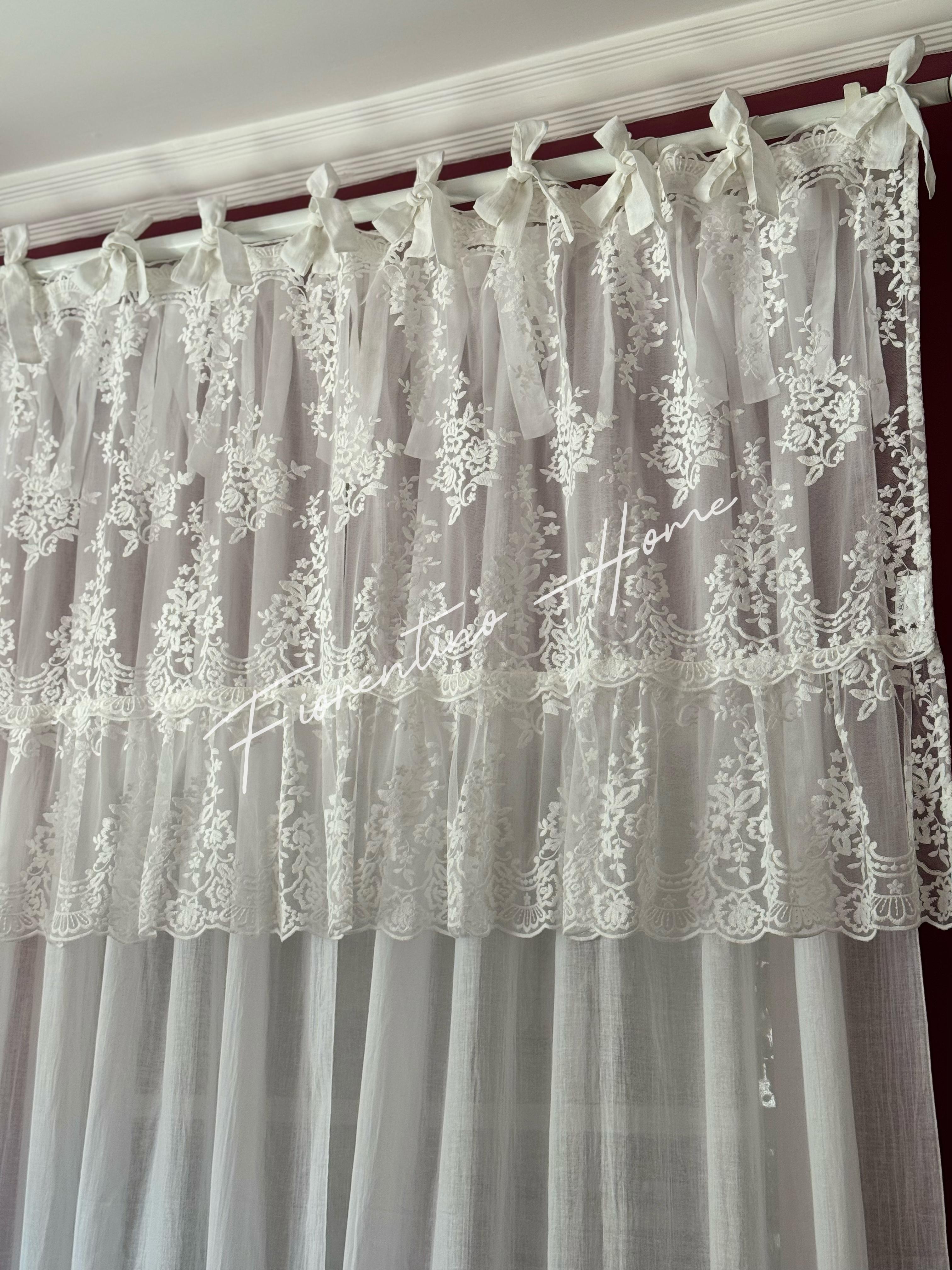 Mantovana sartoriale volant pizzo Royal bianco naturale - 150x80 cm - Charme Home Textile